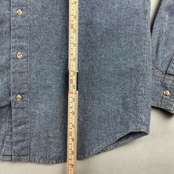 American Apparel Shirt Men S Blue Long Sleeve Chambray Workwear Custom USA Made - Picture 5 of 7